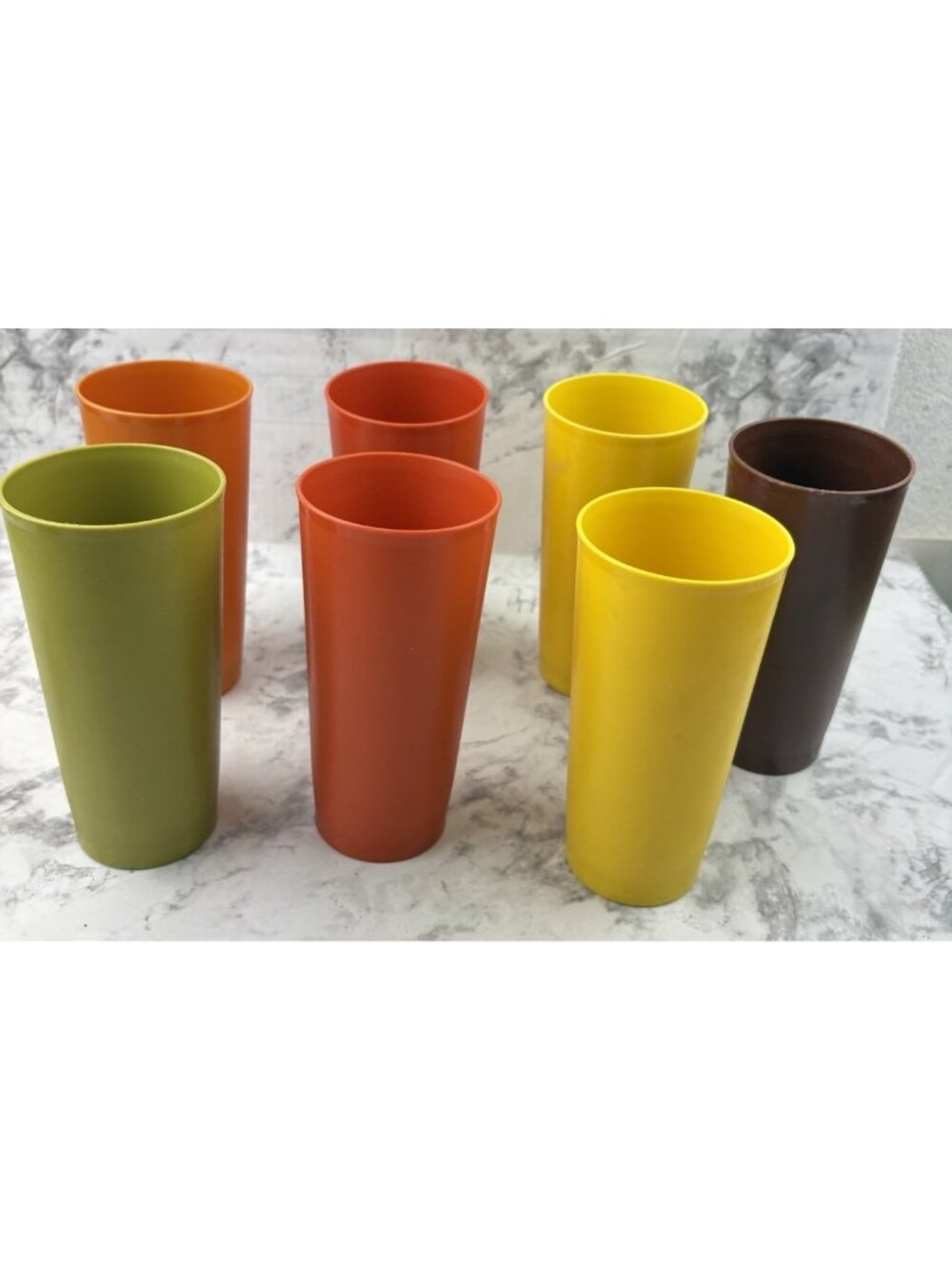VTG 7 Tupperware Tumblers Set Harvest Fall Colors 1348 Stackable 16 oz. 6.5” USA
